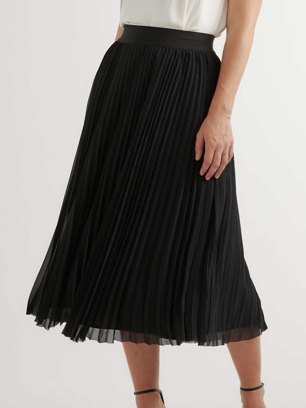 Quince Black Chiffon Pleated A-Line Midi Skirt XL